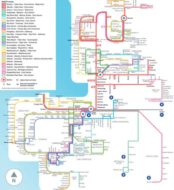 Das MyCiTi Busnetz Stand November 2014 (Für PDF-Großansicht bitte klicken)