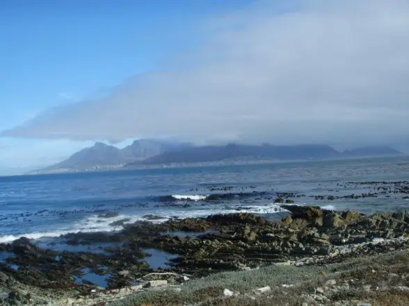 Blick von Robben Island auf Kapstadt